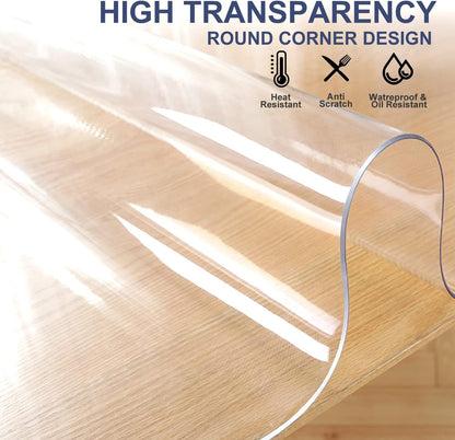Clear Table Protector Tabletop Plastic Wipeable PVC Table Cloth Cover Pad 1.5mm Thick Protective Clear Desk Blotter Mat Cover PVC Vinyl Cloths Bar Dining Tabletop Furniture Pad Waterproof 28x90 Inch