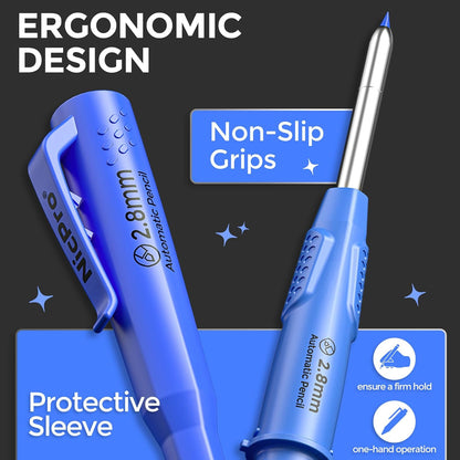 Nicpro 5 Pack CP3000 Carpenter Pencil with Sharpener, Mechanical Pencils Set with 59 Refills, Heavy Duty Construction Pencil, Carpenter Tools for Architect Marking (Red, Black, Orange, Green, Blue)