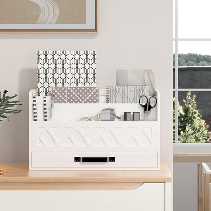 Bamboo Mail Organizer Countertop Wood Desk Organizer Drawer Tabletop Storage Box Letter Sorter Makeup Organizer for School Home Office Supplies White