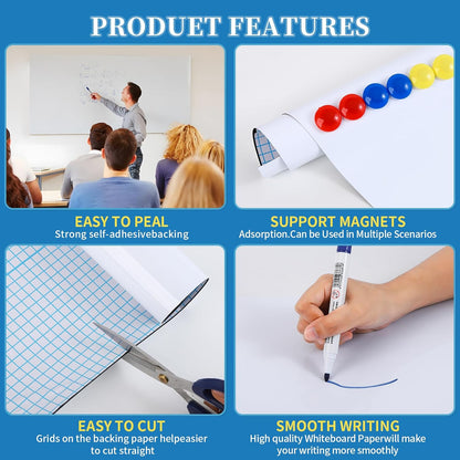 Magnetic Dry Erase Whiteboard 42"x24"- Self-Adhesive Flexible Wall Board Kit with 11 Markers, 6 Magnets, Magnetic Eraser & Holder - Ultra Smooth Writing,Effortless Clean for Office, Home, School