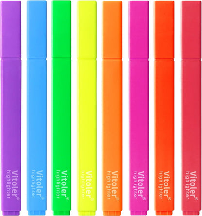 Vitoler Highlighters, 8Pcs Assorted Colors Highlighters,Soft Chisel Tip for Book,Bible Study Supplies Accessories,School Office Use, Teacher Supplies