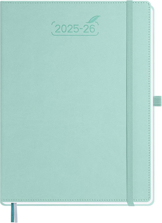 BEZEND Planner 2025-2026 Weekly and Monthly, 8.5" x 11" Academic Calendar (Jul 25-Dec 26) Vertical Daily Appointment with Hourly Timeslot & Monthly Tab, PU Leather Hardcover - Mint Green