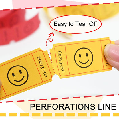 L LIKED Raffle Tickets, 1000 Count, Smile,2 Color Set of 500 1" x 2" Tickets, Single Rolls Raffle Tickets for Raffles, Carnival, Door Prizes and Class Reward-Yellow/Red