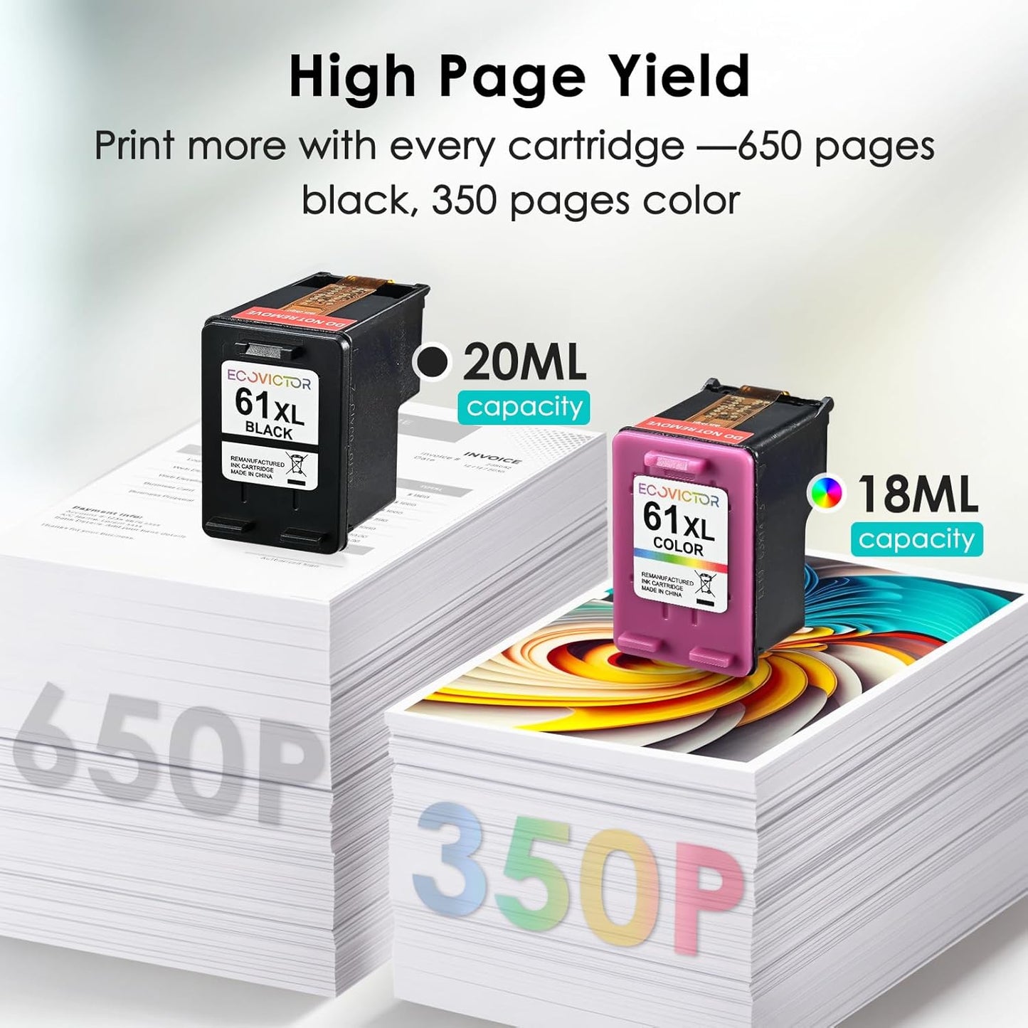 61XL Ink Cartridge Replacement for HP 61 XL (Black Color Combo Pack) for HP61 HP61XL for 4500 5530 4630 2540 4502 2542 4635 5535 4501 3050 2541 3510 2620 2514 3512 1000 1010 1510 Printers