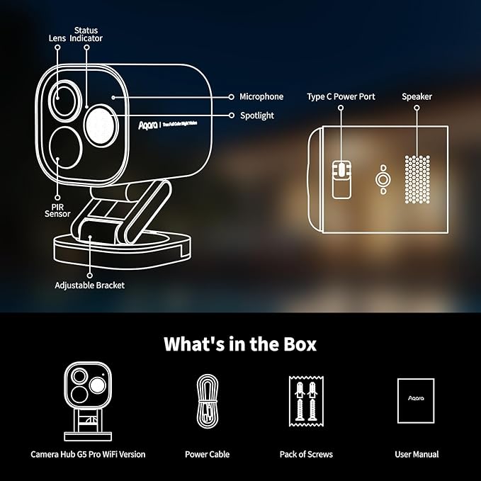 Aqara 4MP Camera Hub G5 Pro WiFi, True Color Night Vision Security Camera Outdoor, 2.4/5Ghz WiFi, HomeKit Secure Video, Thread Border Router, Local Detection, Thread/Zigbee, Supports Alexa,Google Home