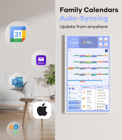 Cozyla Digital Calendar+ 2: 24 inch Wall Planner Touch Screen Chore Chart Customize Dashboard Smart Electronic Calendar for Family Schedules Meal Planner Support Any Google Play App Wall Mount White