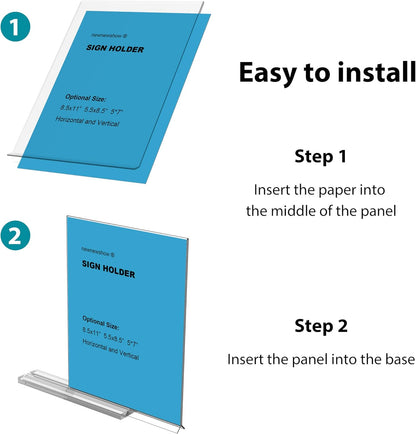 newnewshow Acrylic Sign Holder 8.5x5.5 Inch 3 Pack Horizontal T Shape Double-Sided Desktop Display Holder. (Optional 8.5x11 8.5x5.5 5x7 Horizontal and Vertical)