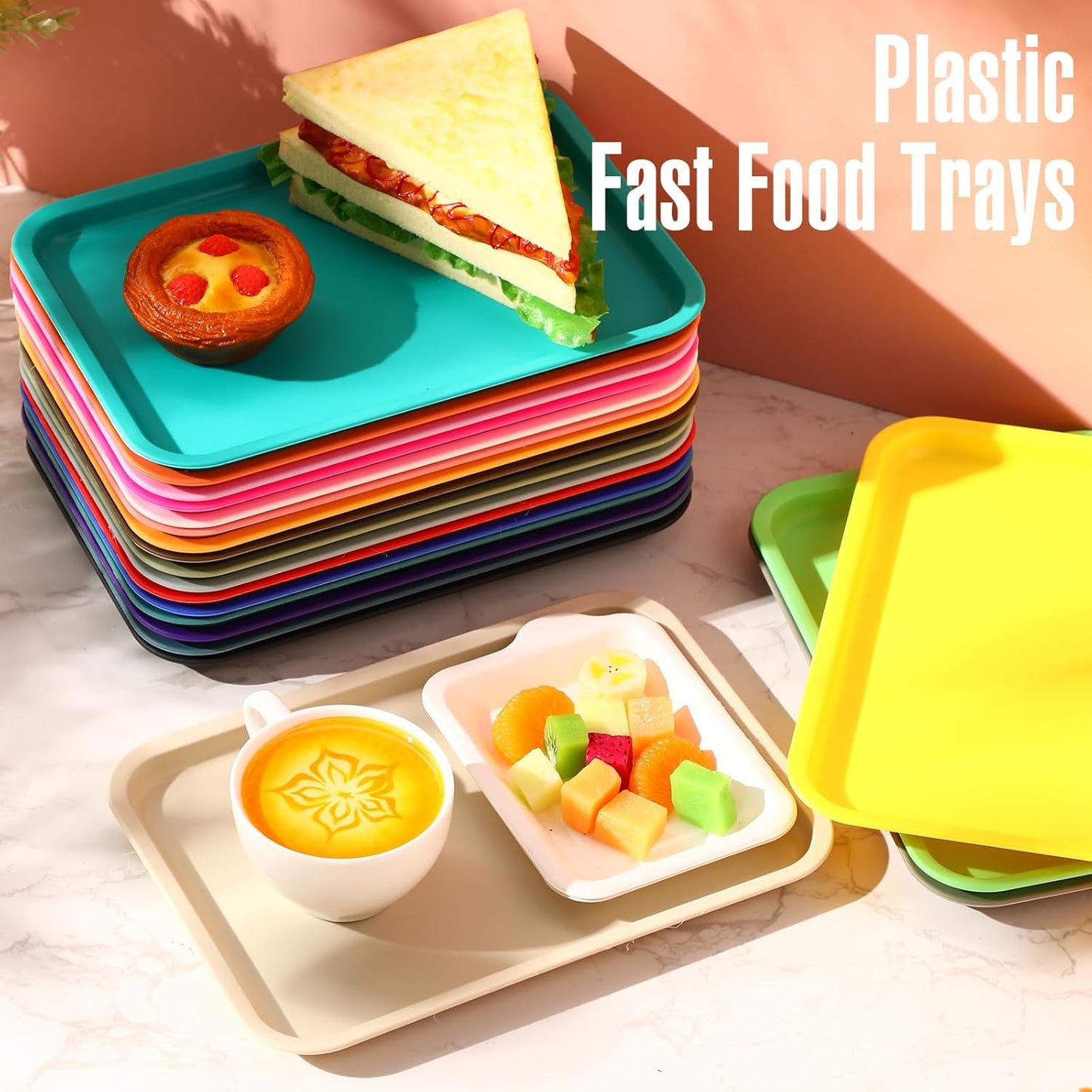 Sintuff 20 Pcs Plastic Art Trays Colorful Fast Food Lunch Trays Bulk Activity Crafts Sensory Serving Organizer for Home, School, Kids, DIY Projects, Painting, Beads(20 Colors,10 x 7 Inch)