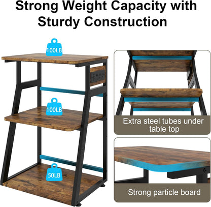 Natwind 23.6"x19.7" Large Printer Stand,3 Tier Printer Table with Charging Station, Rolling Cart with Adjustable Storage Shelf for Home Office Organization, Stand for Heat Press,3D Printer (Retro)
