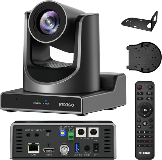 NexiGo PTZ Camera 20X Optical Zoom with PoE HDMI/3G-SDI/USB/LAN IP Streaming Outputs, Auto AI Tracking for Video Conferencing Live Streaming Meeting Church Services Worship Skype Zoom Teams OBS