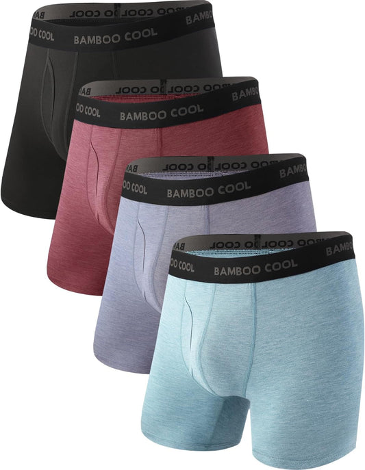 BAMBOO COOL Men's Ultra Breathable Underwear,No Riding Up Boxer Briefs with ComfortFlexible Waistband,Multipack