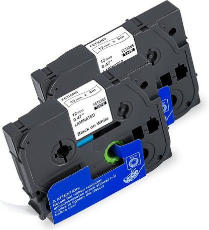 Label Maker Tape TZe-231 Replacement for Brother P Touch PT-D210 PT-D220 PT-H110 PT-D600 D400 by FETIONS, Compatible with TZe TZ 12mm X 8m Laminated Waterproof Label Tape, 2 Pack