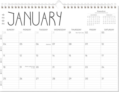 GuassLee Wall Calendar 2026 12 Months Planner Through Jan. 2026 to Dec 2026 17" X 12" Paper Monthly Planner Wall Hanging Calendar with Thick Paper for Easy Organizing