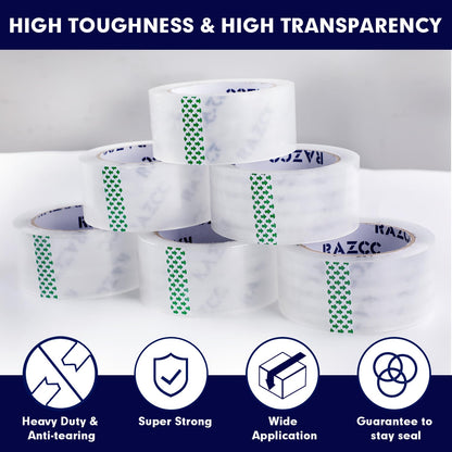 Packing Tape, 36 Rolls Clear Heavy Duty Packaging Tape with Dispensers for Packing Shipping Moving Mailing, Thicker Sealing Tape - 1.88" x 65 Yard Per Roll, 2340 Total Yards