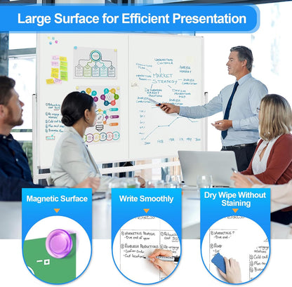 60 x 48 Double Sided Rolling Whiteboard, Large Rolling White Board - Magnetic Rolling Dry Erase Board Easel Standing Board on Wheels with Aluminium Frame for Office, Home & Classroom