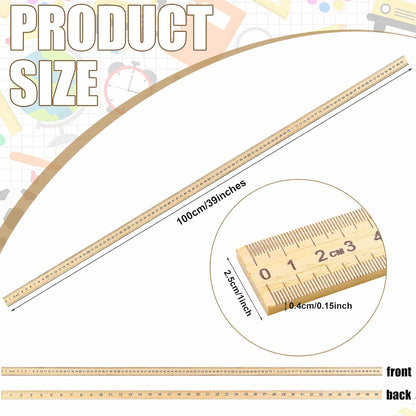 Treela 24 Pack 39 Inches Meter Stick Wood Ruler Economy Yard Stick Double Sided Heavy Duty Thick Meter for School Classroom Home Office Kids Clothing Measuring