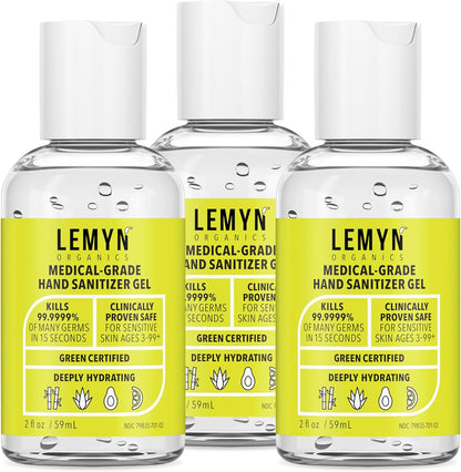 Medical Grade Hand Sanitizer Gel - 97% ORGANIC - 2 FL.OZ. PACK OF 3