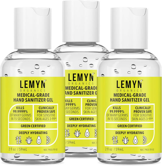 Medical Grade Hand Sanitizer Gel - 97% ORGANIC - 2 FL.OZ. PACK OF 3