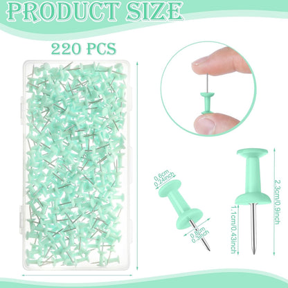 220 Count Green Push Pins, Standard Plastic Head Steel Point Thumb Tacks Decorative Push Pins for Cork Board Wall Hanging