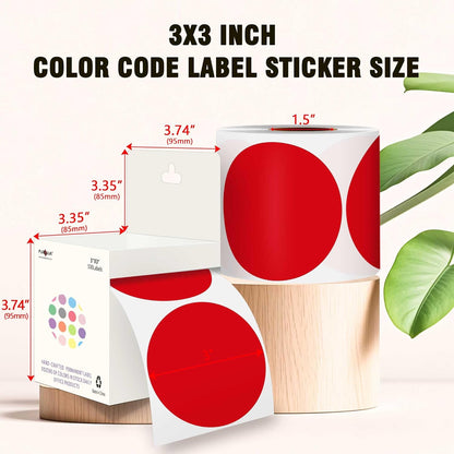 PARLAIM 3”Color Coding Labels Stickers,4Rolls/2000per Dispenser Box Round Adhesive Circle Dot Stickers for Inventory Office Home (Red)