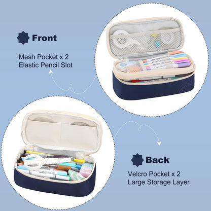 Pencil Case for Boys Kids Teens Adults Big Pencil Bag with Zipper Big Pen Pouch Large Stationery Pen Case Organizer for School Blue