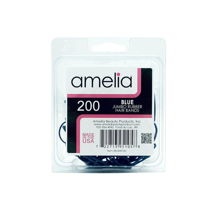 200, Jumbo Size, Blue Color, US Made Rubber Bands for Pony Tails and Braids