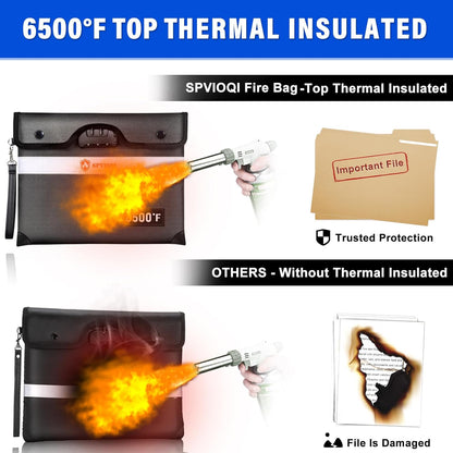 6500°F Upgraded Fireproof Document Bag with Lock, Fire proof Money Bag for Cash w. Zipper/Reflective Strip, 10 Layers of Heat Insulated Materials, Water Resistant Fireproof Bag for Documents, Fire Bag