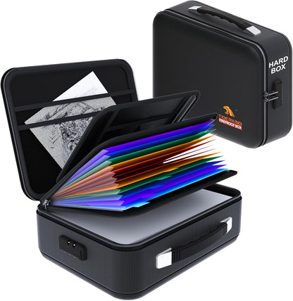 TIGERKING Fire Proof Document Safe Box with Lock and Handle – Fireproof Document Box Organizer with Hard Shell, Portable Fireproof Safe for Home Documents, Certificates, Laptop, and File Storage-Black