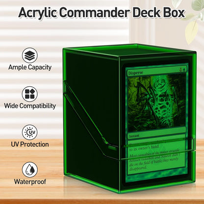 Mlikero Card Deck Cases, Acrylic Commander Deck Box Holding 100+ Sleeved Cards with Dividers, Clear Card Storage Box Fit for MTG, TCG, Sports Cards (Green)