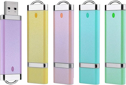 Aiibe 5 Pack 16GB 16G USB 2.0 Flash Drive Bright Thumb Drives Data Storage Memory Stick Portable Pen Jump Drives (16GB, 5 Mixed Colors: Blue Green Yellow Pink Purple)