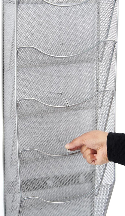 Displays2go Single & Multi-Tiered Metal Mesh Literature Wall Rack, 10-20 Pockets - Silver (MSHWL10SLV)