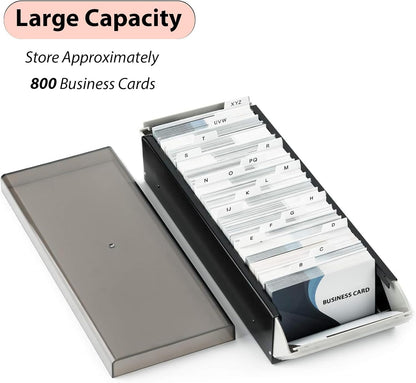 Business Card Holder for Desk, Business Card Holder Organizer, Credit Card Organizer Case File Index Card Box Storage,with A-Z Tabs, Storage up to 800 Cards (3.5” x 2.2”), Metal Structure