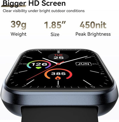 Smart Watches for Women Men, 1.85" Screen Smartwatch Compatible iPhone Android Phone Answer/Make Call, 24/7 SpO2 Sleep Heart Rate Monitor,3ATM Waterproof, Fitness Traker 120+Sport ( 2 Bands Included)