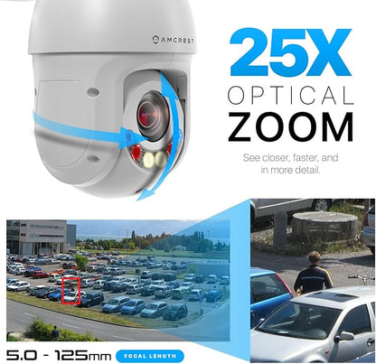 Amcrest 4K (8MP) Outdoor PTZ POE + IP Camera Pan Tilt Zoom (Optical 25x Motorized) Human and Vehicle Detection AI, Perimeter Protection, 328ft Night Vision POE+ (802.3at) IP8M-2899EW-AI-V2