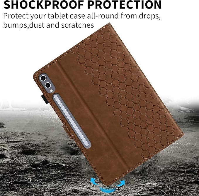 Case for Samsung Galaxy Tab S10 Plus 2024/ S9 FE Plus 5G 12.4 Inch 2023, Multi-Angle Viewing Smart Stand with Pocket Auto Wake/Sleep PU Leather Tablet Cases Flip Folio Cover Brown