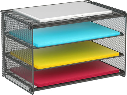 Samstar Paper Letter Tray, 3 Tier Desk File Organizer Paper Sorter Letter Shelf Rack, Mesh Made,Black ...