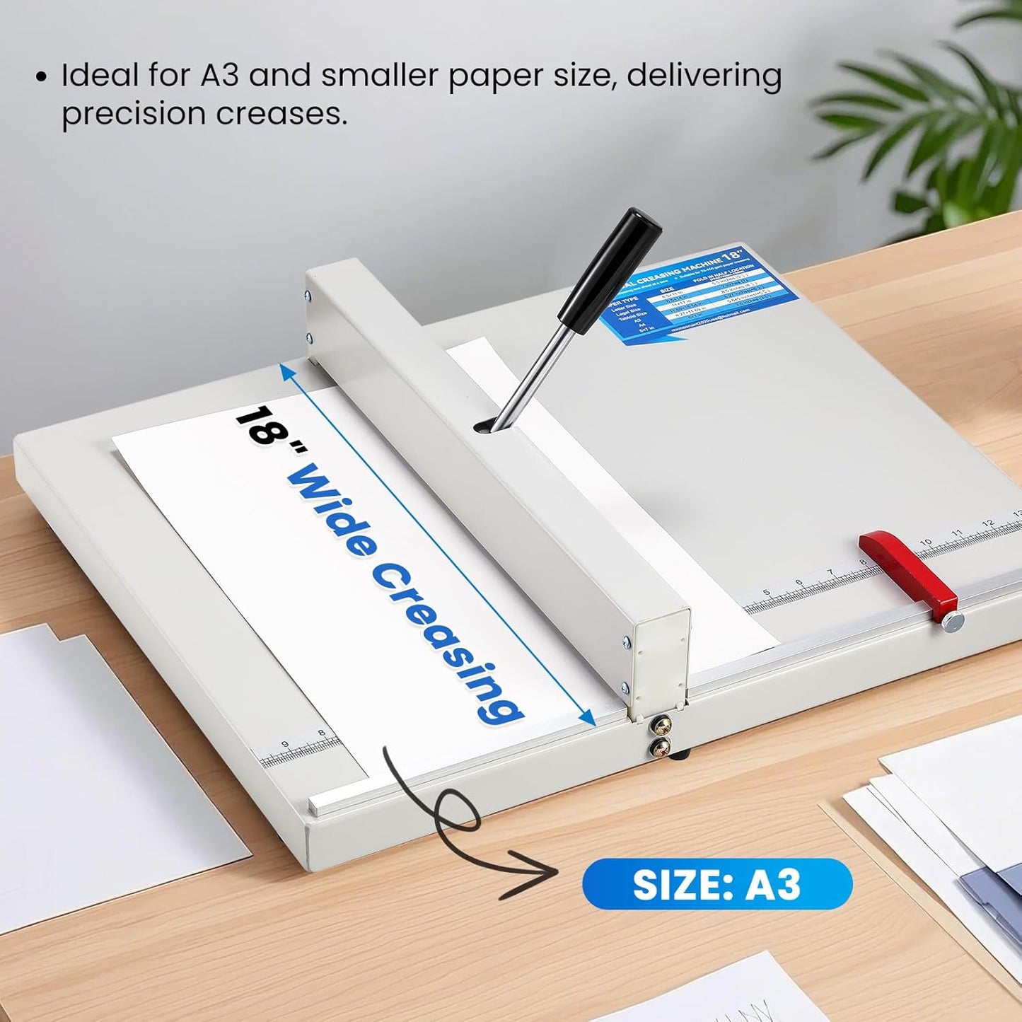 Mxmoonant Manual Creasing Machine 18’’ with Positioning Blocks, Imperial Scale, 70-450g Thickness Paper Creaser, Paper Folding Machine for Business Cards, Invitations, DIY Crafts, Brochures, Covers