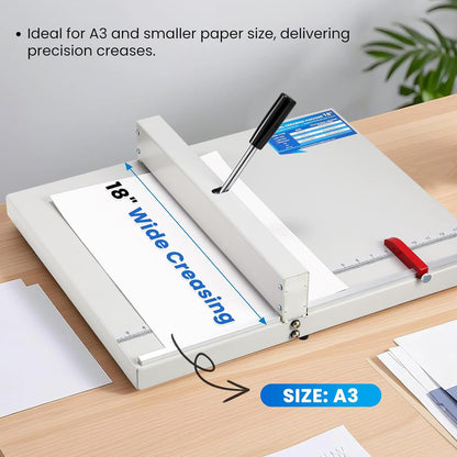 Mxmoonant Manual Creasing Machine 18’’ with Positioning Blocks, Imperial Scale, 70-450g Thickness Paper Creaser, Paper Folding Machine for Business Cards, Invitations, DIY Crafts, Brochures, Covers