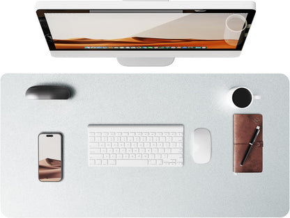 YSAGi Leather Desk Pad Protector, Office Desk Mat, Large Mouse Pad, Non-Slip PU Leather Desk Blotter, Laptop Desk Pad, Waterproof Desk Writing Pad for Office and Home (Silver, 23.6" x 13.8")