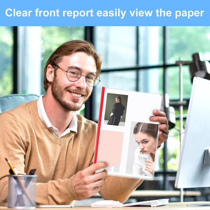 100 Pcs Clear Report Cover with Sliding Bar 30 Sheet Capacity Presentation Binder Transparent Resume Folder Plastic Folder for File Report School Office (8.8 X 12.4 Inch)