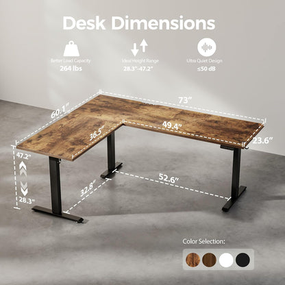 Agilestic Triple Motors 73" x 60" L Shaped Standing Desk, Electric Standing Desk Adjustable Height, Extra Large Desktop Corner Table for Home Office, Gaming Workstation, Splice Board, Rustic Brown