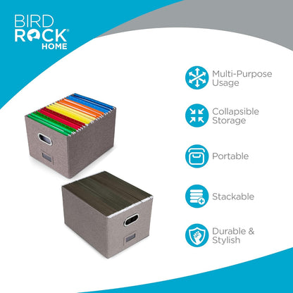 Internet's Best Collapsible File Box Storage Organizer with Lid - Decorative Linen Filing & Storage Office Boxes – Hanging Letter/Legal Folder – Home Office Bins Cabinet – Grey Container - 1 Pack