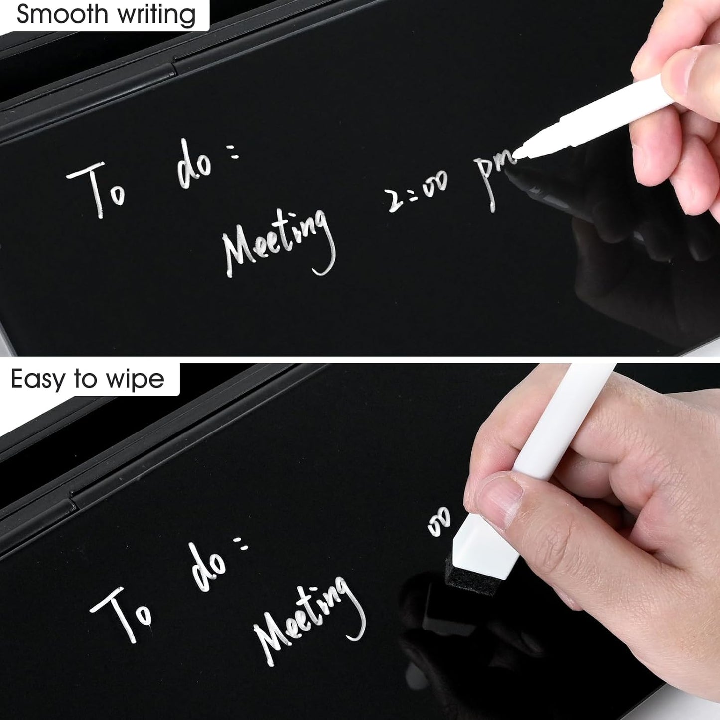 Varhomax Glass Desk Whiteboard Black with Calculator, Desktop Dry Erase White Board with Storage, to Do List Memo Notepad for Home and Office