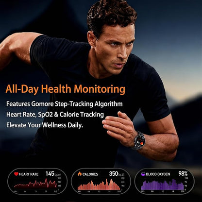 Smartwatch for Men & Women, 1.43" AMOLED Fitness Tracker GPS, Bluetooth Call, Heart Rate, Blood Oxygen (SpO2), Sleep Monitor, 100+ Sports Modes, iPhone & Android - Black