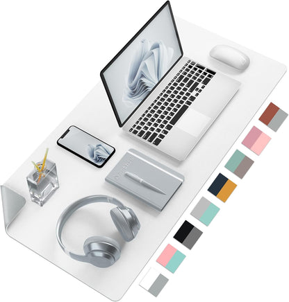 Aothia Double-Sided PU Leather Desk Pad - Non-Slip Large Mouse Pad & Desk Mat for Office, Home - Waterproof, Easy to Clean, Durable Dual-Sided Surface (23.6"x13.7", White)