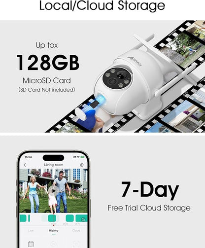 ANRAN 5MP Solar Security Cameras Wireless Outdoor, 2.4G WiFi Camera for Home Security with Fixed Solar Panel, 360° PTZ for Home Surveillance, PIR Human Detection,Color Night Vision, 2-Way Talk,2-Pcs