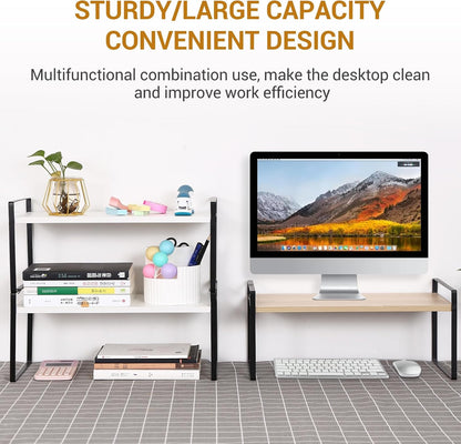 YGYQZ Wood Office Desk Shelf Organizer - Desktop Supplies Cute Dresser Top Organization Storage Rack and Cubicle Decor Aesthetic Bookshelf for Women Man and Kids (Black Wood-Single Tier)