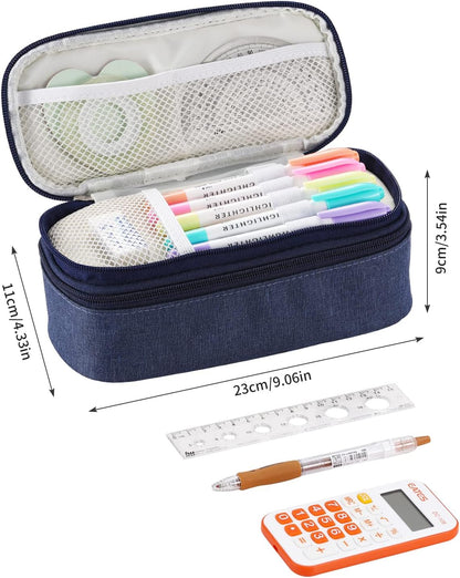Big Pencil Case Large Capacity Pencil Bag with Zipper Pencil Pouch for Boys Girls Kids Adults Stationery Pencil Pen Case Organizer for School Office Blue