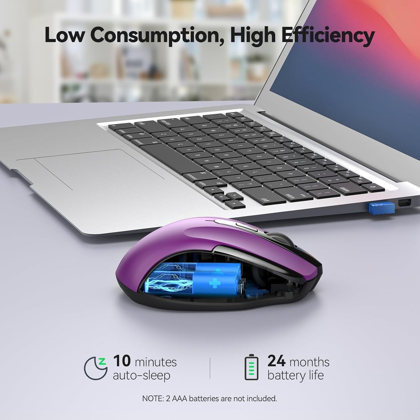 TECKNET Wireless Mouse for Laptop, Silent Mouse Quiet Click, Computer Mouse Wireless, 6 Adjustable 4000 DPI Computer Mice - Purple