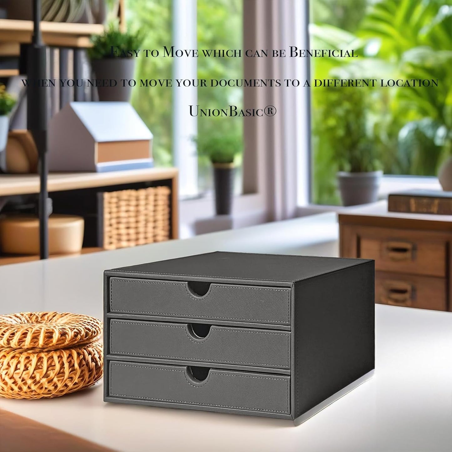 UnionBasic Document Organizer, 3-Drawer File Cabinet Document Storage Box, Office Desktop Filing Organizer, Elegent Grey